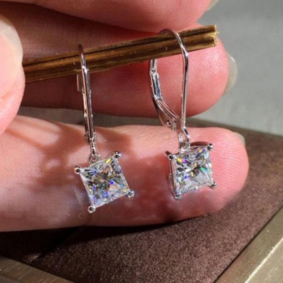 Jewelry - NEW 2ct Princess Cut Solitaire Diamond Earrings